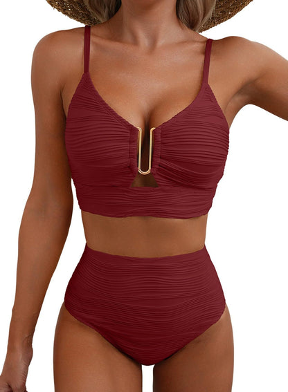 Womens High Waist Lace Bikini Swimsuit
