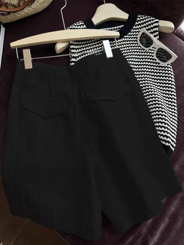 Womens High Waist Linen Shorts Casual Summer
