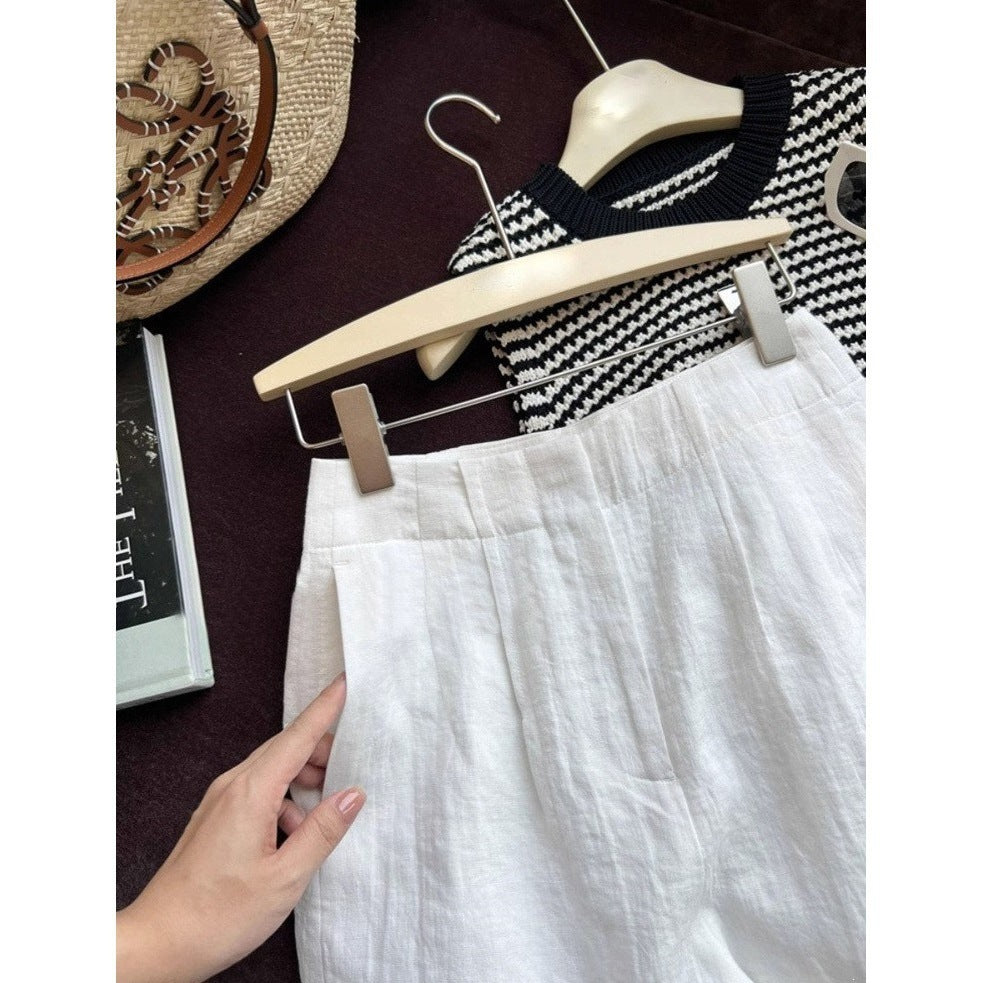 Womens High Waist Linen Shorts Casual Summer
