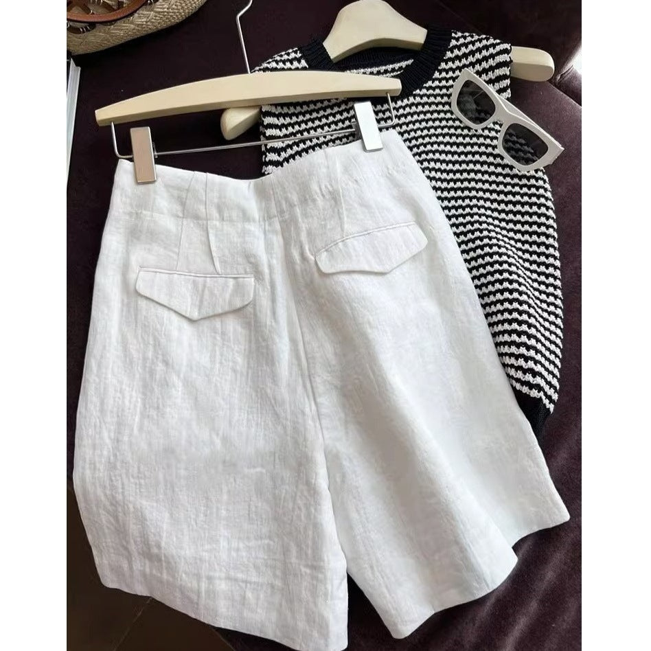 Womens High Waist Linen Shorts Casual Summer