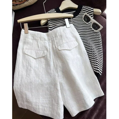 Womens High Waist Linen Shorts Casual Summer