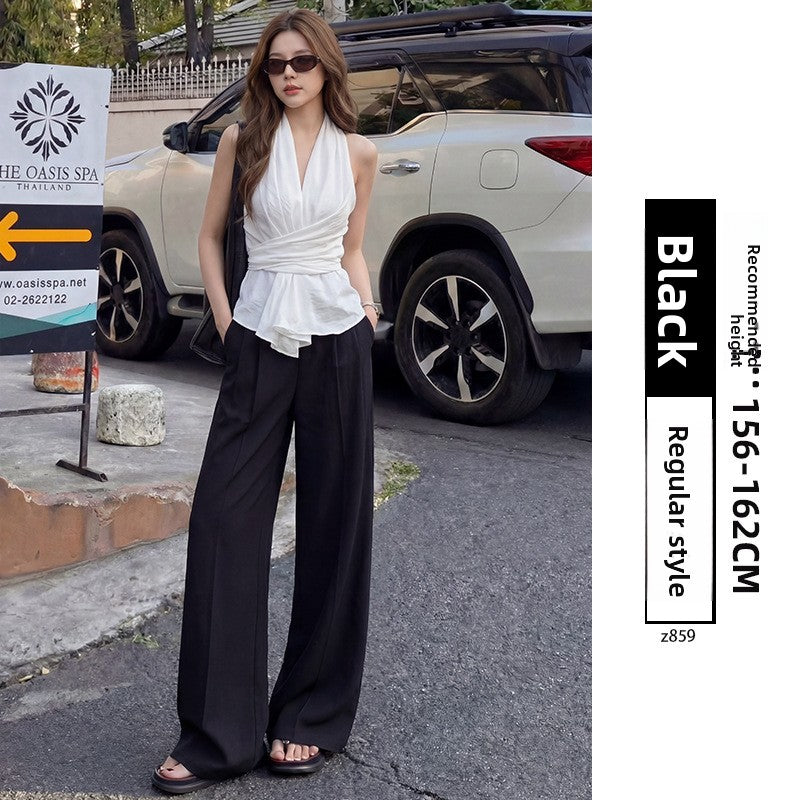 Womens High Waist Linen Straight Leg Pants