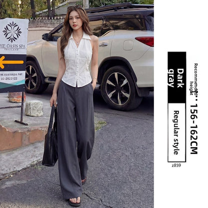 Womens High Waist Linen Straight Leg Pants