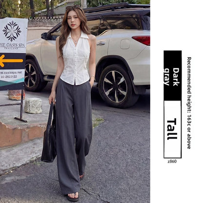 Womens High Waist Linen Straight Leg Pants