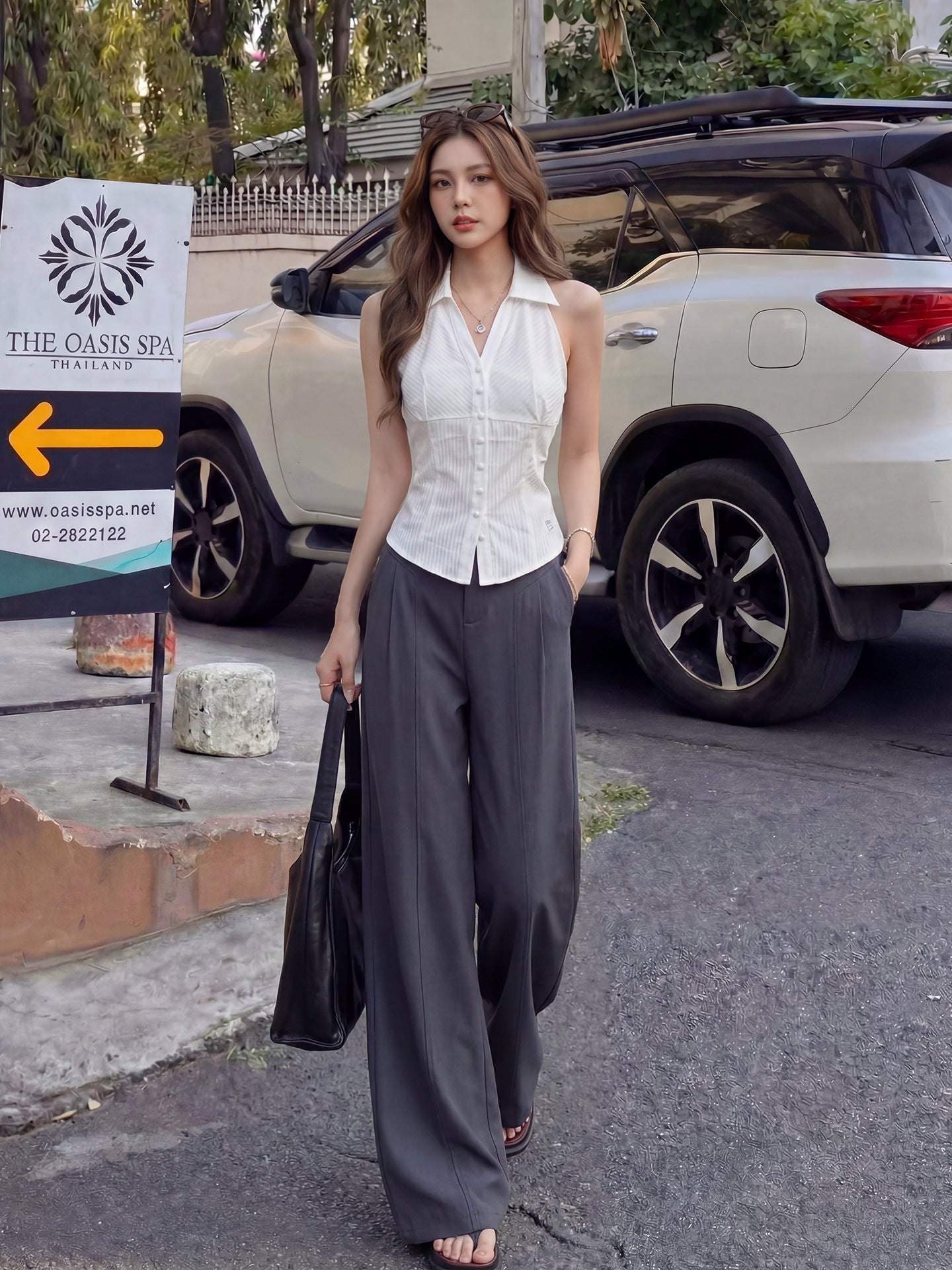 Womens High Waist Linen Straight Leg Pants
