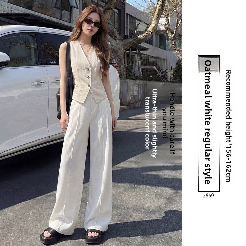 Womens High Waist Linen Straight Leg Pants