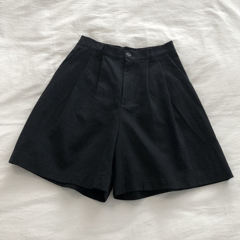Womens High Waist Linen Wide Leg Shorts