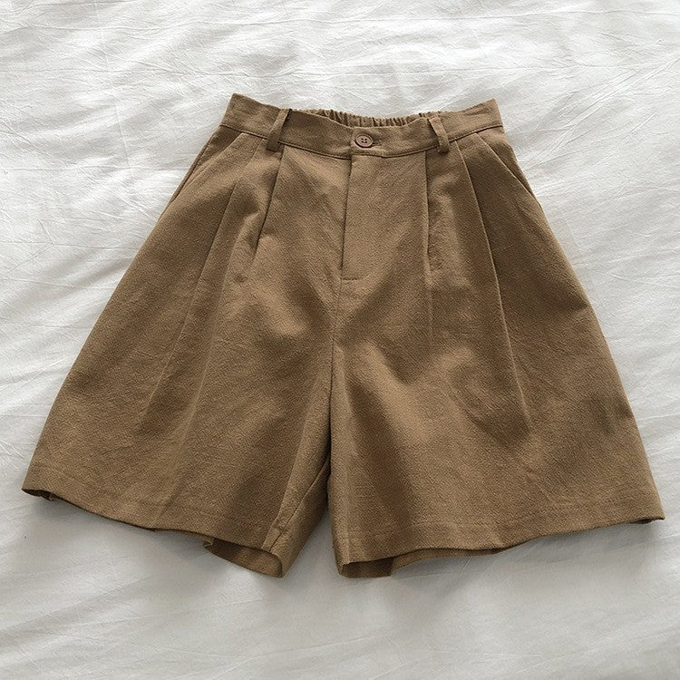 Womens High Waist Linen Wide Leg Shorts