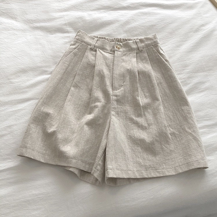 Womens High Waist Linen Wide Leg Shorts