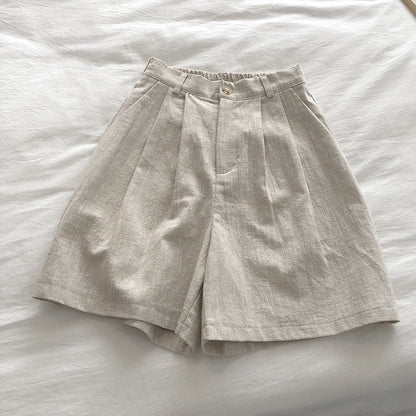 Womens High Waist Linen Wide Leg Shorts