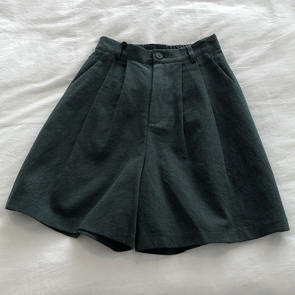 Womens High Waist Linen Wide Leg Shorts