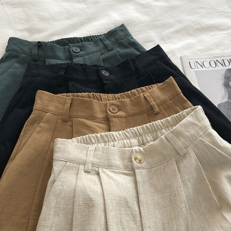 Womens High Waist Linen Wide Leg Shorts