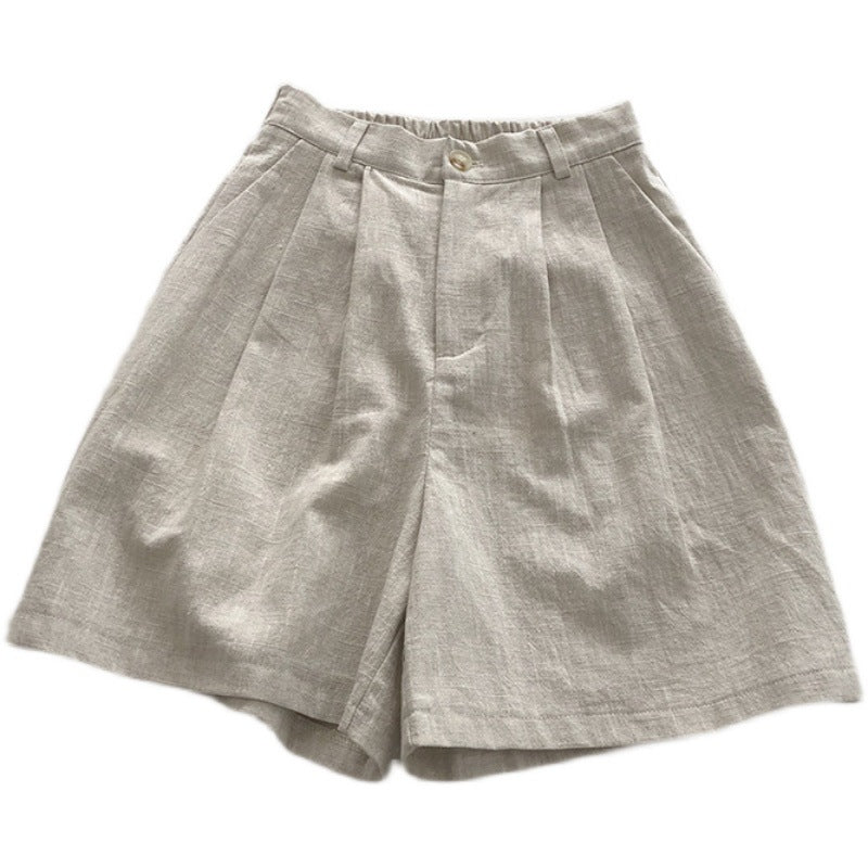 Womens High Waist Linen Wide Leg Shorts
