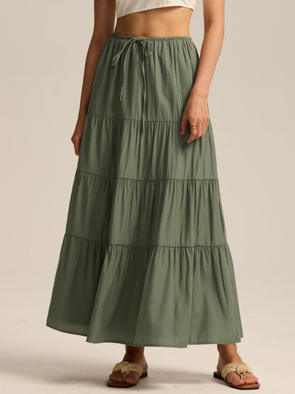 Womens High Waist Long Skirt with Lace-Up Back