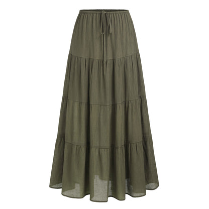 Womens High Waist Long Skirt with Lace-Up Back