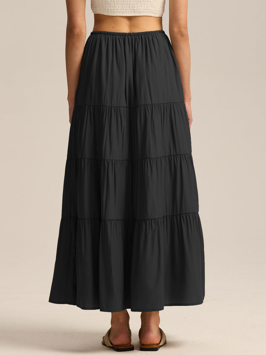Womens High Waist Long Skirt with Lace-Up Back