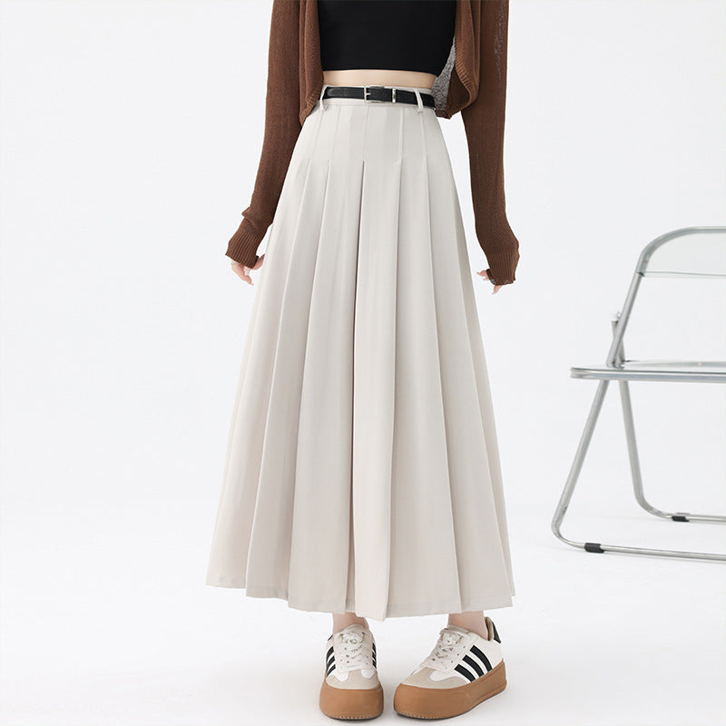 Womens High Waist Pleated Mid-Length Skirt