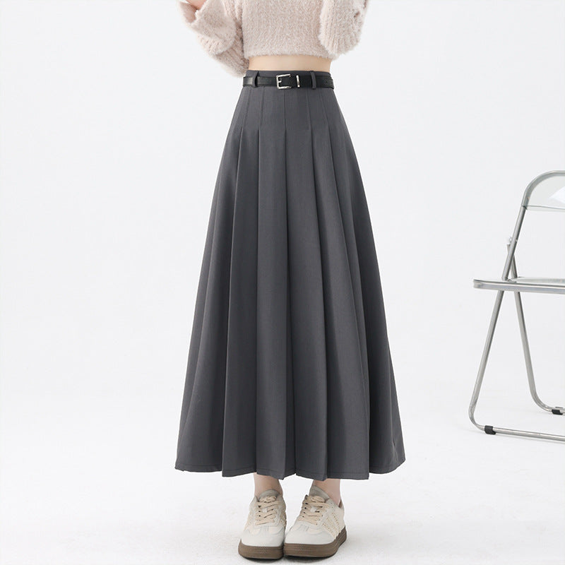 Womens High Waist Pleated Mid-Length Skirt
