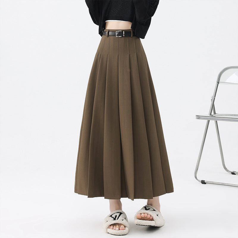 Womens High Waist Pleated Mid-Length Skirt