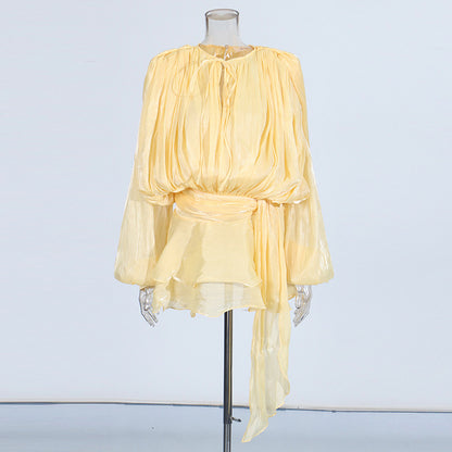 Womens High Waist Ruffle Mini Dress