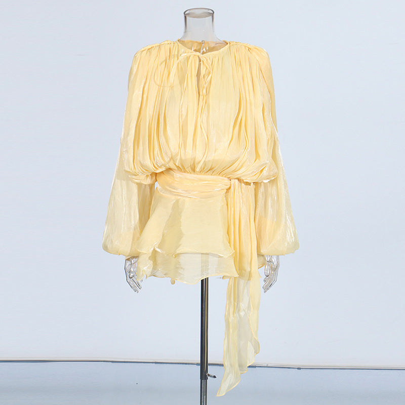 Womens High Waist Ruffle Mini Dress