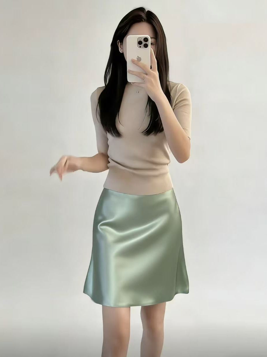 Womens High Waist Satin Pencil Skirt