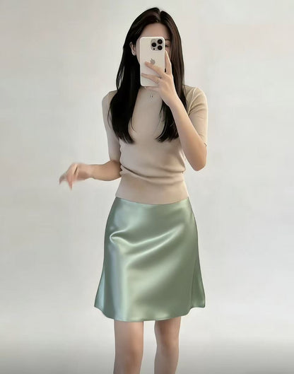 Womens High Waist Satin Pencil Skirt
