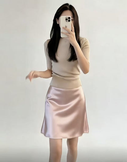 Womens High Waist Satin Pencil Skirt