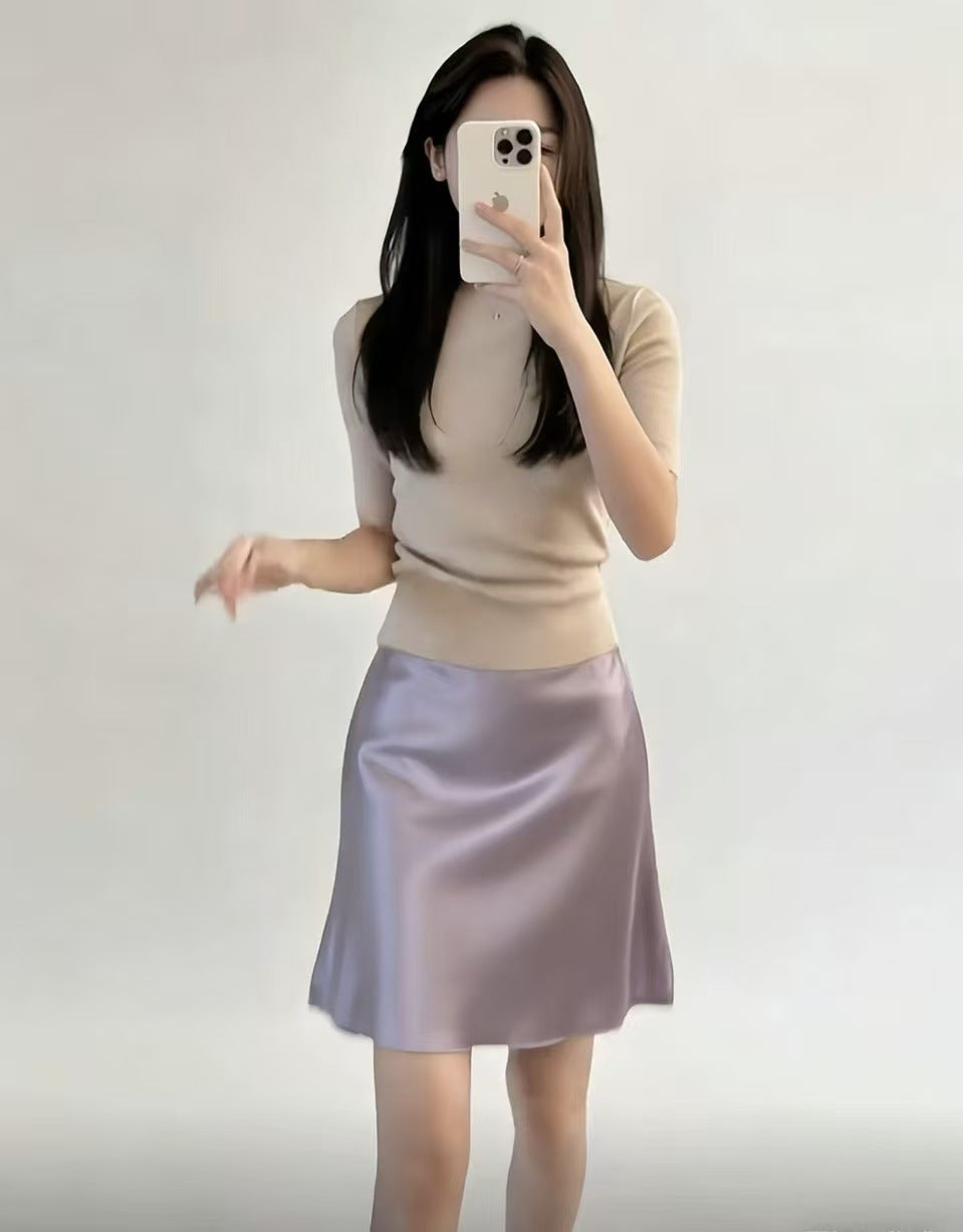 Womens High Waist Satin Pencil Skirt
