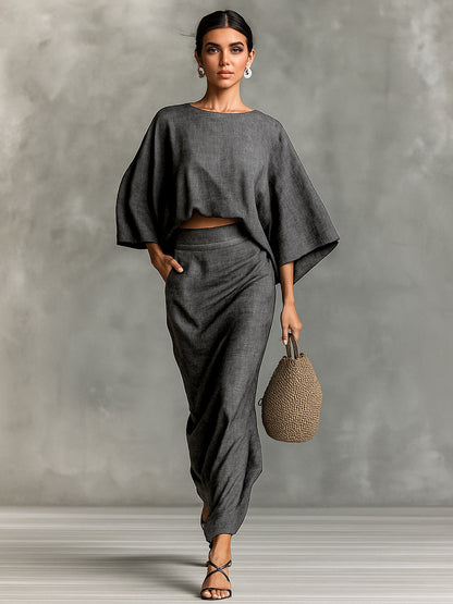 Womens High Waist Skirt Suit Long Sleeve Top