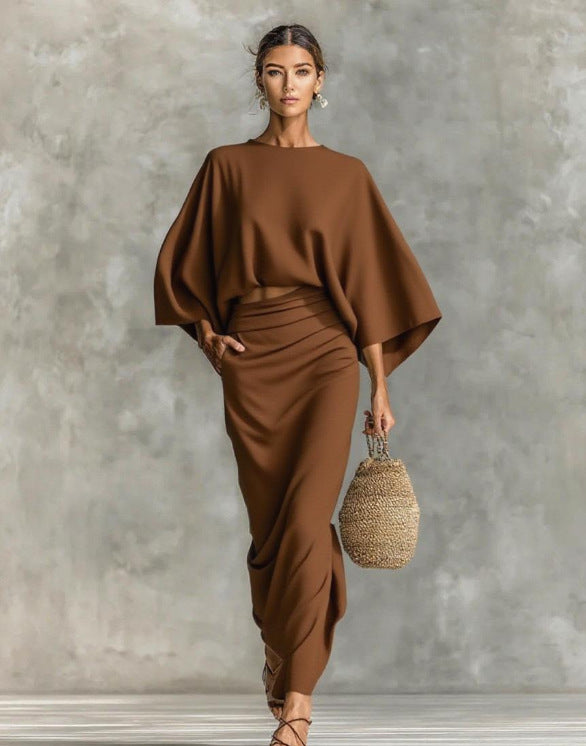 Womens High Waist Skirt Suit Long Sleeve Top