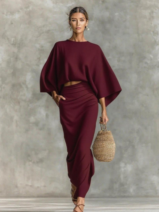 Womens High Waist Skirt Suit Long Sleeve Top