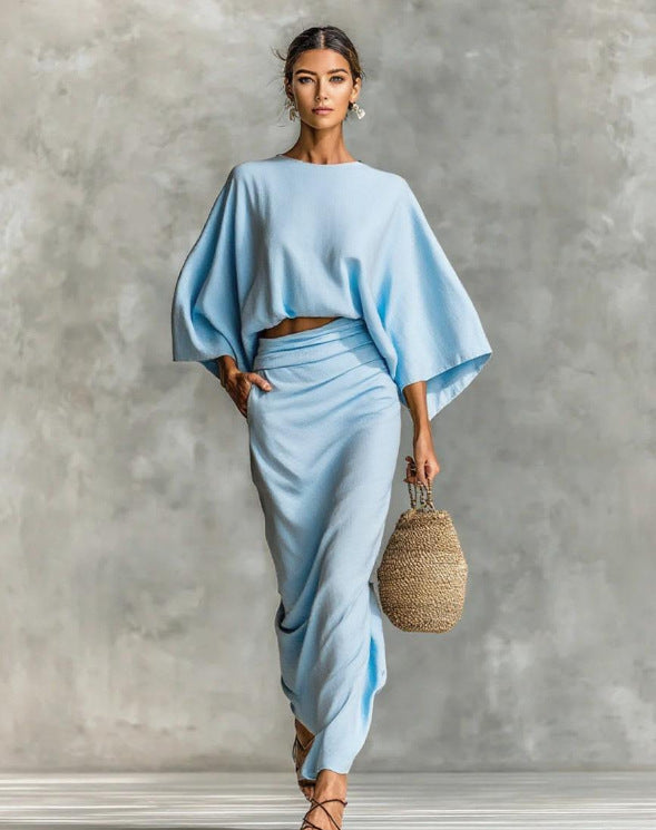 Womens High Waist Skirt Suit Long Sleeve Top