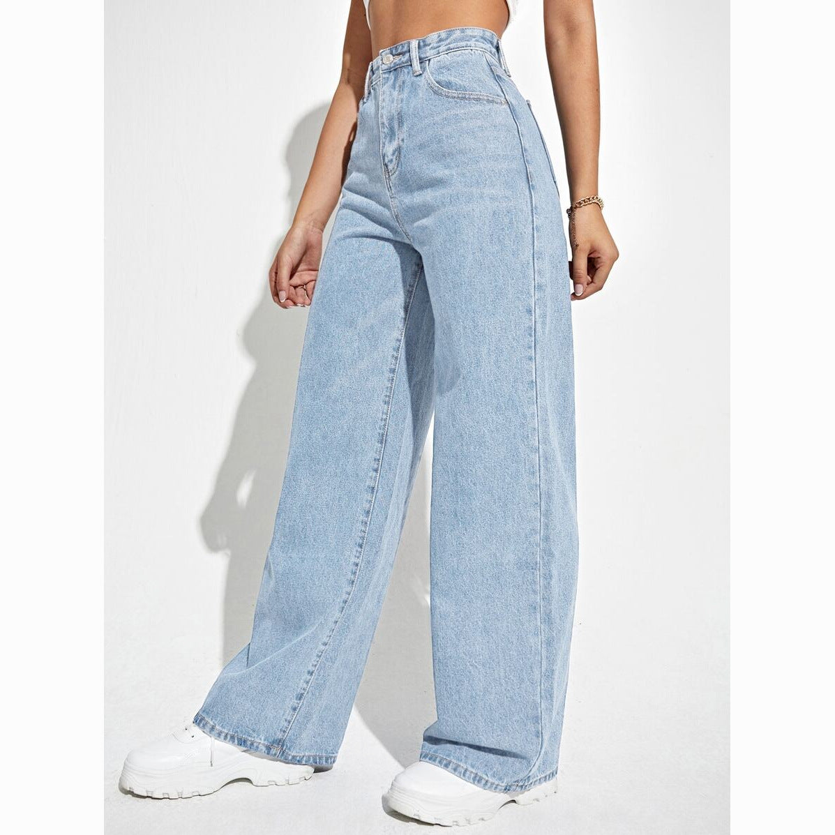 Womens High Waist Straight Leg Denim Pants