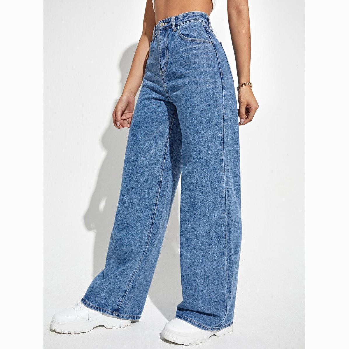 Womens High Waist Straight Leg Denim Pants