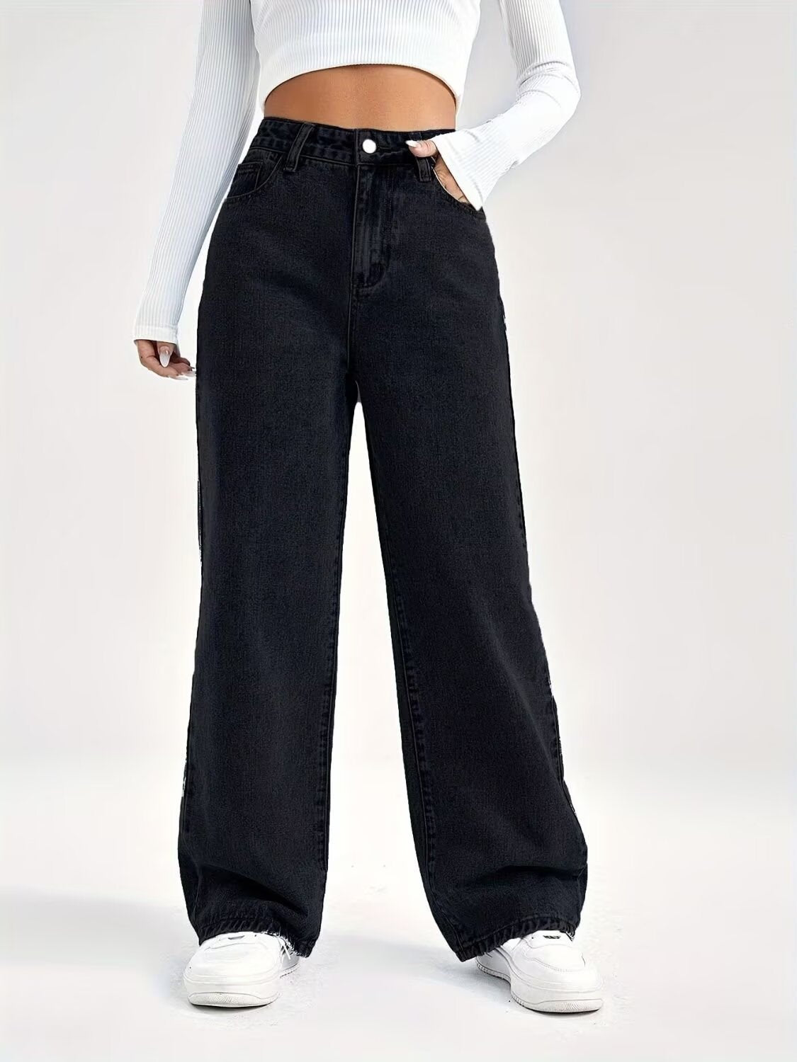Womens High Waist Straight Leg Denim Pants