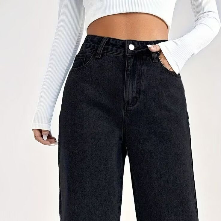 Womens High Waist Straight Leg Denim Pants
