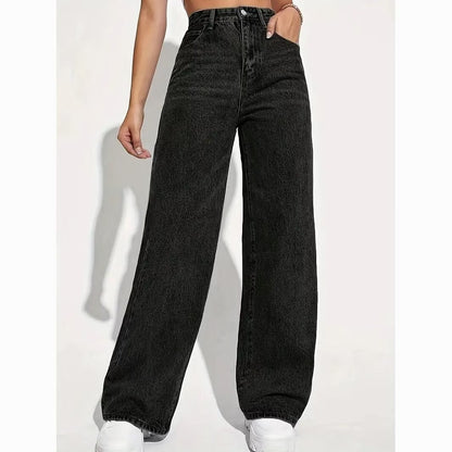 Womens High Waist Straight Leg Denim Pants