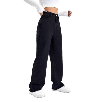 Womens High Waist Straight Leg Denim Pants