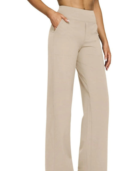 Womens High Waist Straight Leg Pants with Pockets