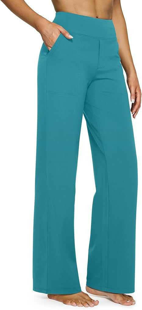 Womens High Waist Straight Leg Pants with Pockets