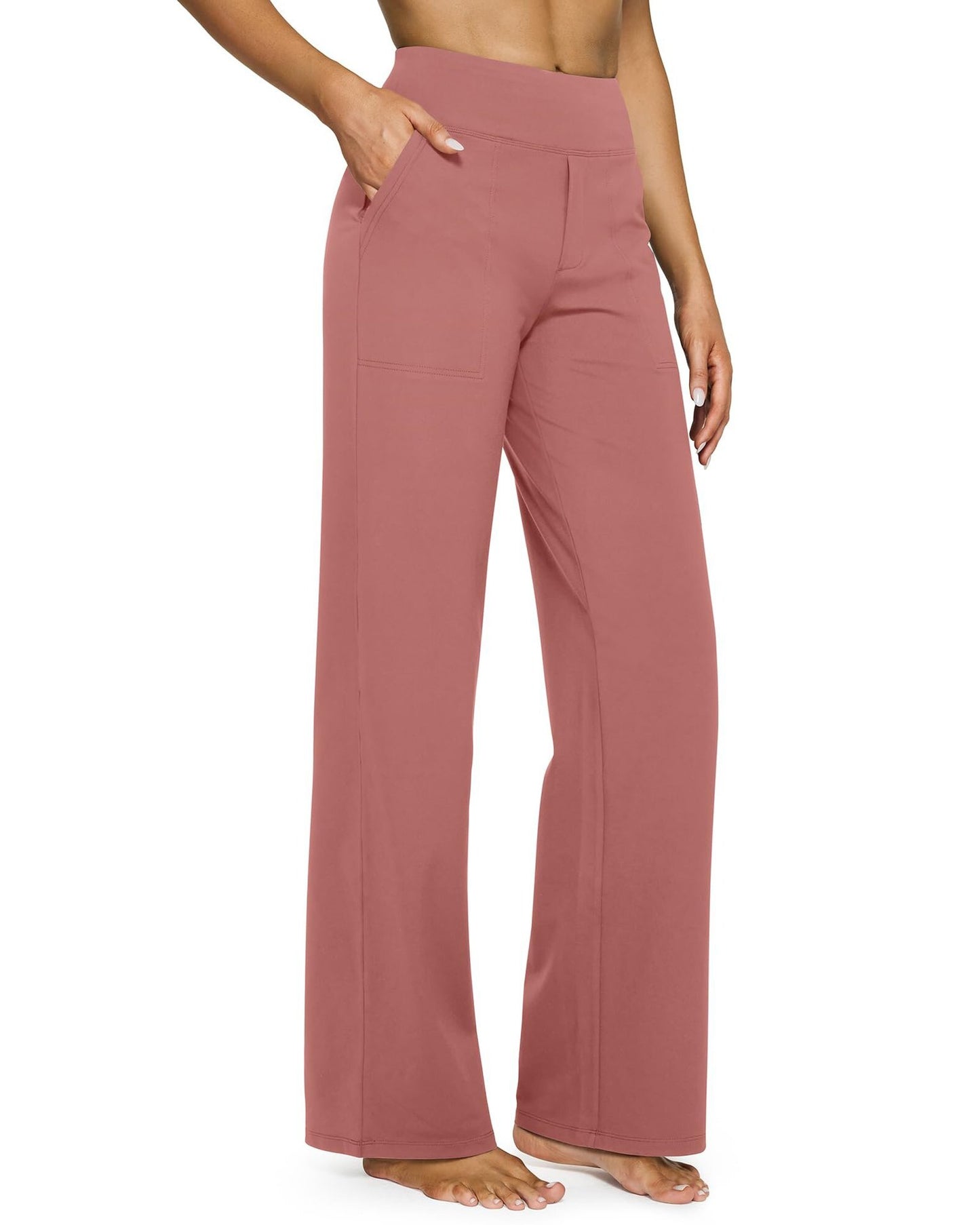 Womens High Waist Straight Leg Pants with Pockets