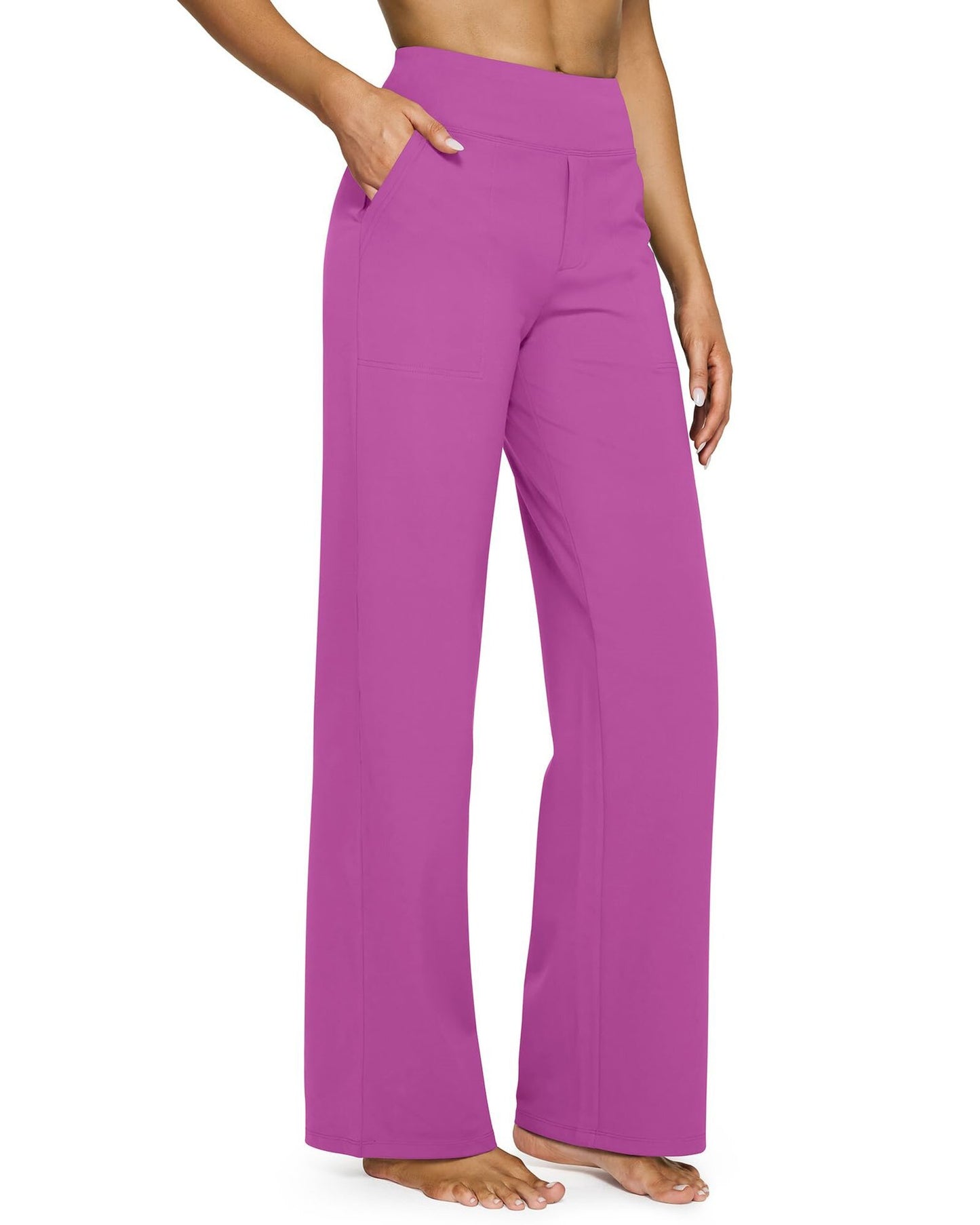 Womens High Waist Straight Leg Pants with Pockets