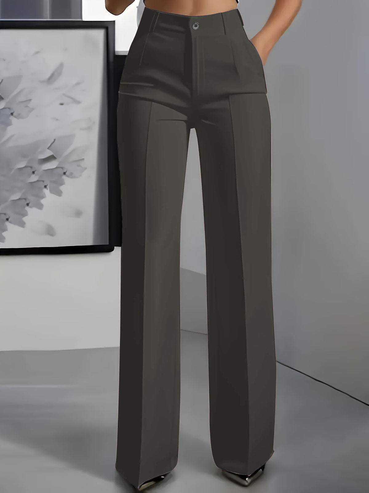 Womens High Waist Straight Leg Trousers