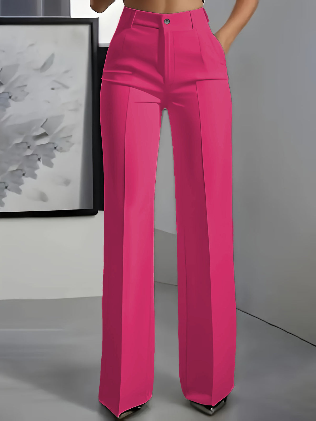 Womens High Waist Straight Leg Trousers