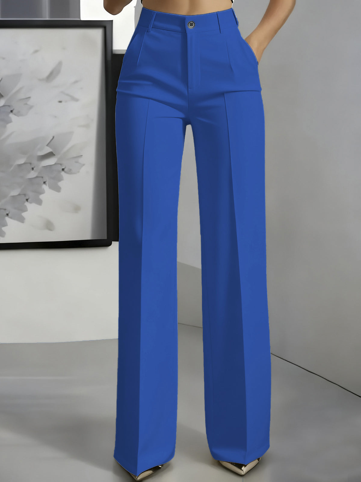 Womens High Waist Straight Leg Trousers
