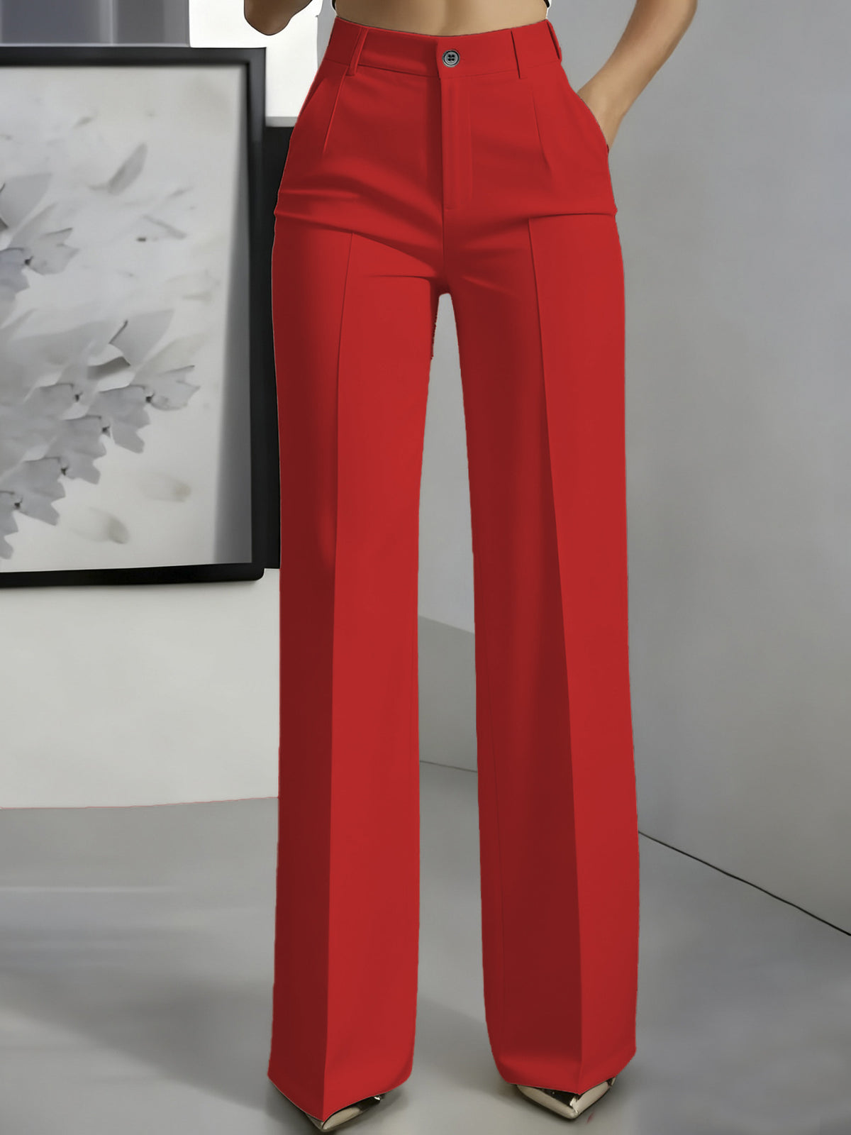 Womens High Waist Straight Leg Trousers