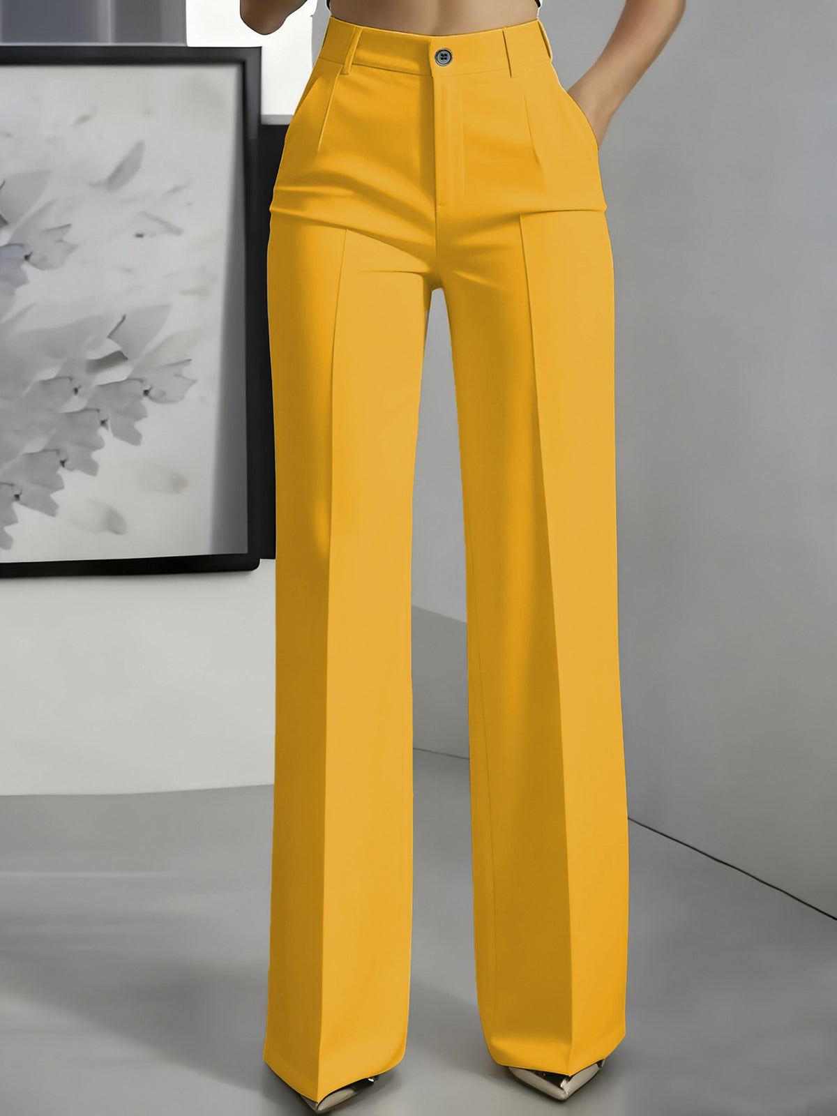 Womens High Waist Straight Leg Trousers