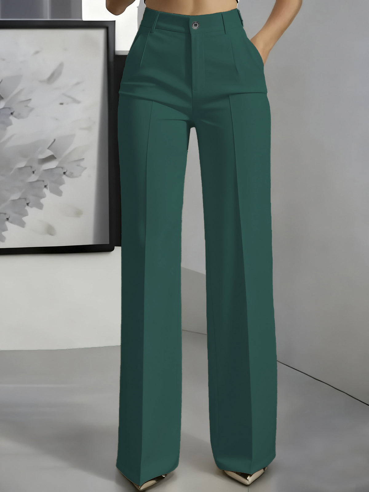 Womens High Waist Straight Leg Trousers