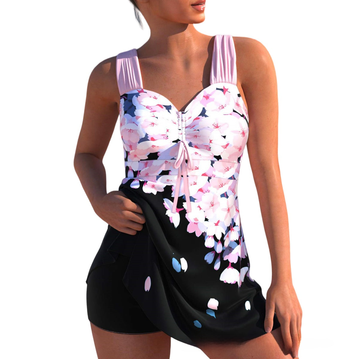 Womens High Waist Swimwear Tankini Set with Skirt
